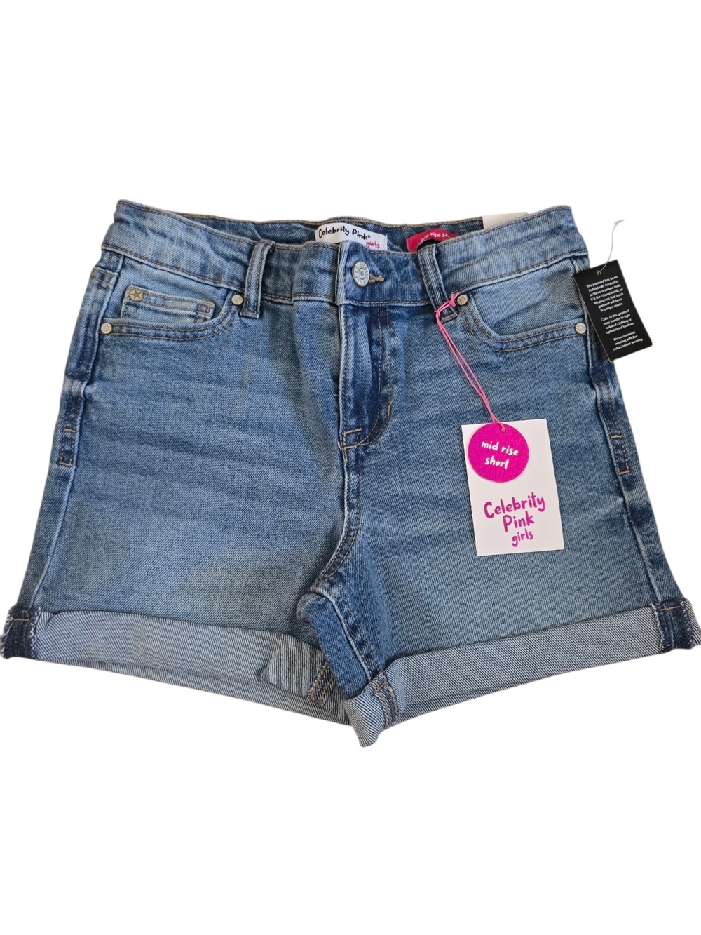 Celebrity Pink Light Blue Rolled Cuff Denim Shorts